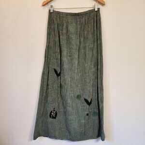 VintagePlay Alegre Hand Painted  Midi Skirt M High Rise Hippie Boho- Linen Blend